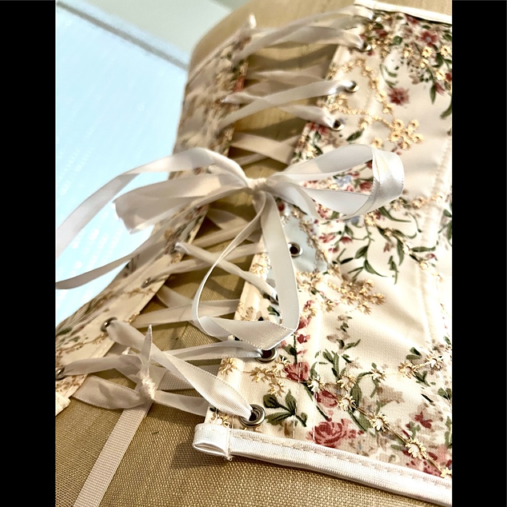 NWT Elegant Feminine Boudoir Floral Eyelet Cosplay Cottage Core Corset Bustier